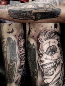 czarno-białe tatuaże Joker samochód